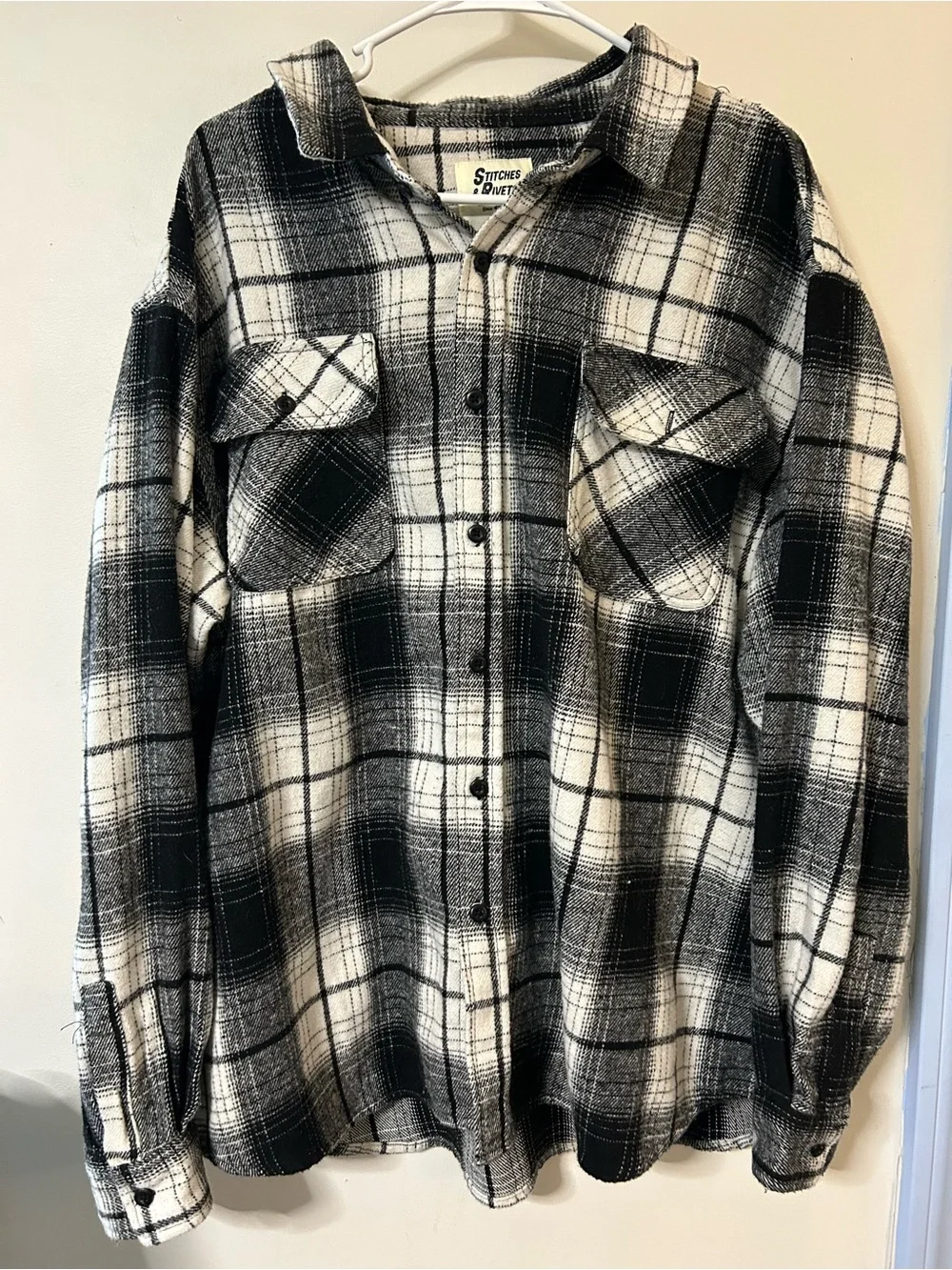 Black and White Plaid Lightweight Shirt Jacket